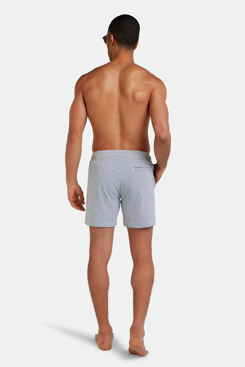 dark blue & white striped men's swim shorts | MR MARVIS