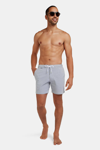 dark blue & white striped men's swim shorts | MR MARVIS