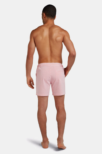 brick red & white striped men's swim shorts | MR MARVIS