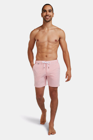 brick red & white striped men's swim shorts | MR MARVIS