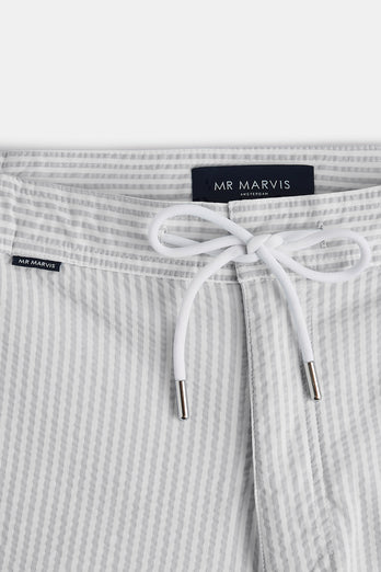 light grey & white striped men's swim shorts | MR MARVIS