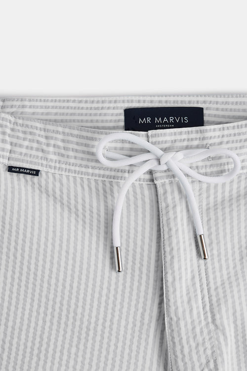 light grey & white striped men's swim shorts | MR MARVIS