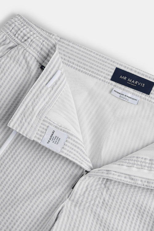 light grey & white striped men's swim shorts | MR MARVIS