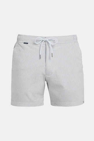light grey & white striped men's swim shorts | MR MARVIS